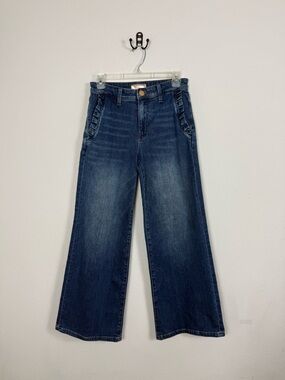 Kut From The Kloth Meg High Rise Ruffle Pleat Pocket Wide Leg Jeans 0